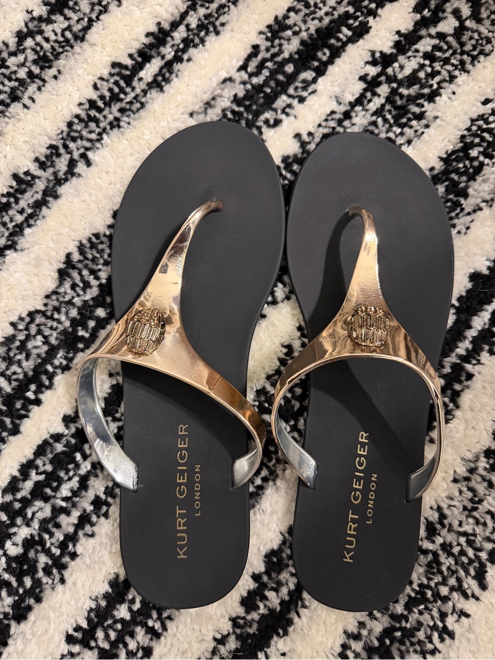 Kurt Geiger Black Sandals with Rose Gold Logo Strap